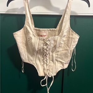 Beige Lace-Up Corset Top